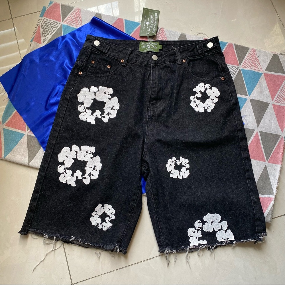 Sz L The Cotton Wreath Short Denim Tears Jean Short Black❤️